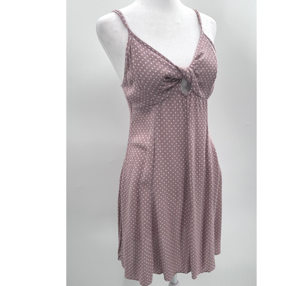 American Eagle Pink Polka Dot Tie Front Mini Dress Size 4 Babydoll Cottagecore - Picture 2 of 13